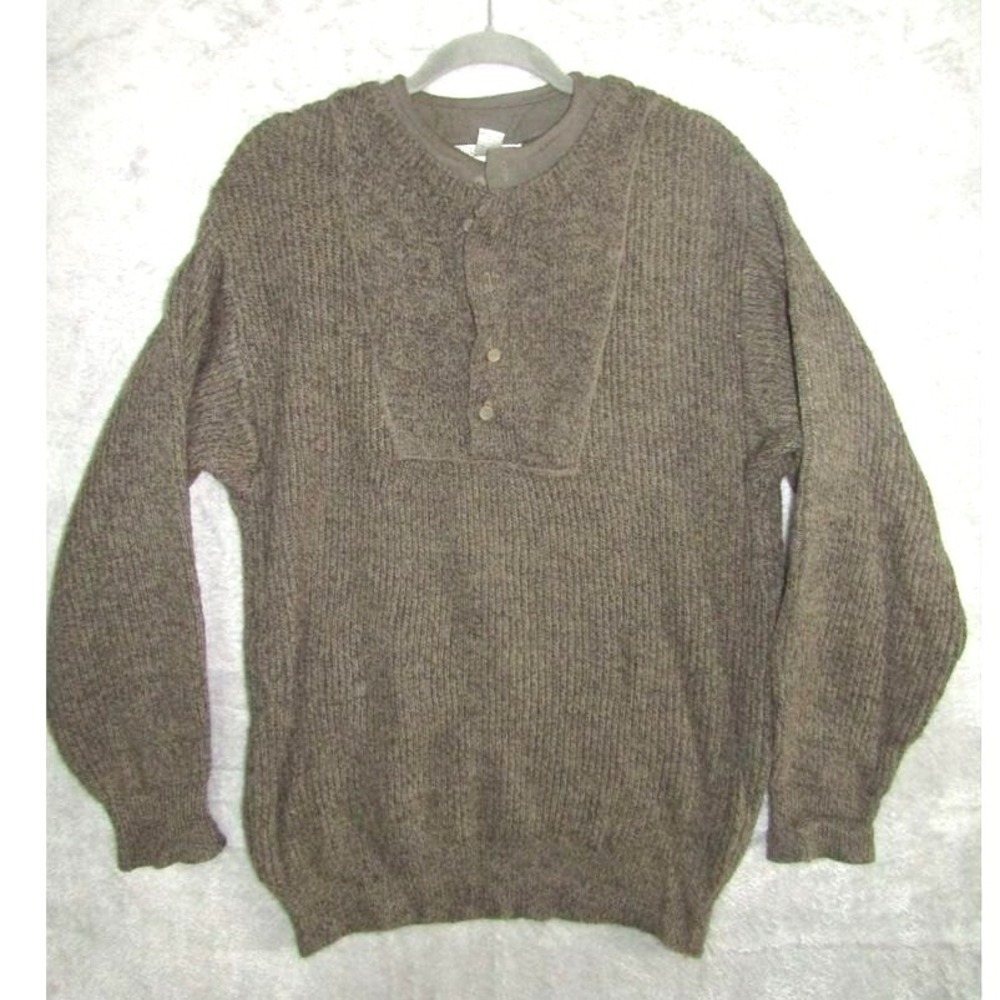 UNIQLO Vintage Wool Blend Henley Sweater Brown Rib Knit Korea Sz S Y2K Fisherman